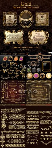 Mega set - Calligraphic vintage gold elements vector, part 2