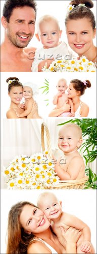     / Happy family in camomiles - Stock photo