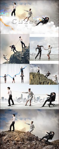  ,  | Business people pulling rope - Stock photo