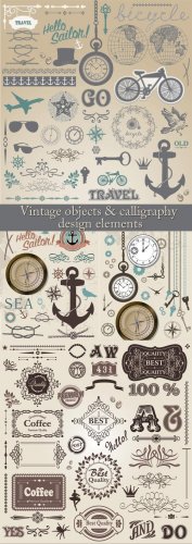 Vintage objects and calligraphy design elements /     ...