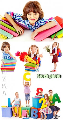     / Girls schoolgirl with books - Raster clipart