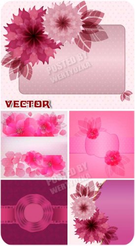       / Vector pink background with beautiful flowers