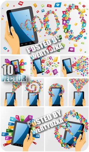    / Tablet computer in hand - stock vector