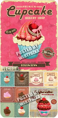 , ,  / Cupcakes, fruit, chocolate - stock vector