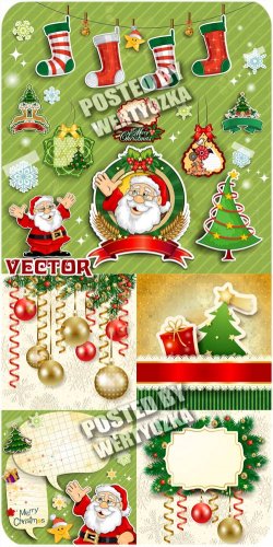 , ,    / Christmas, santa, christmas tree and balls - vector stock