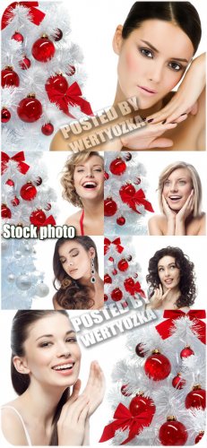     / Girls and christmas tree - stock photo