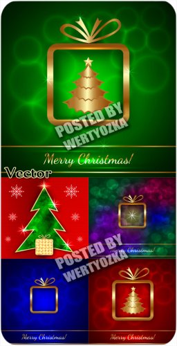      / Christmas background with golden christmas tree - stock vector