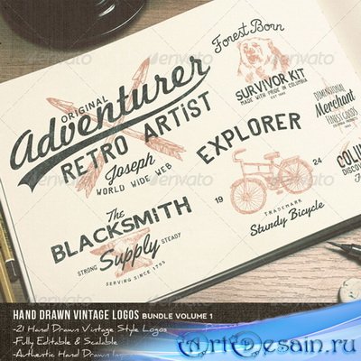 21 Hand Drawn Vintage Logos Bundle Volume 1 - 7781741